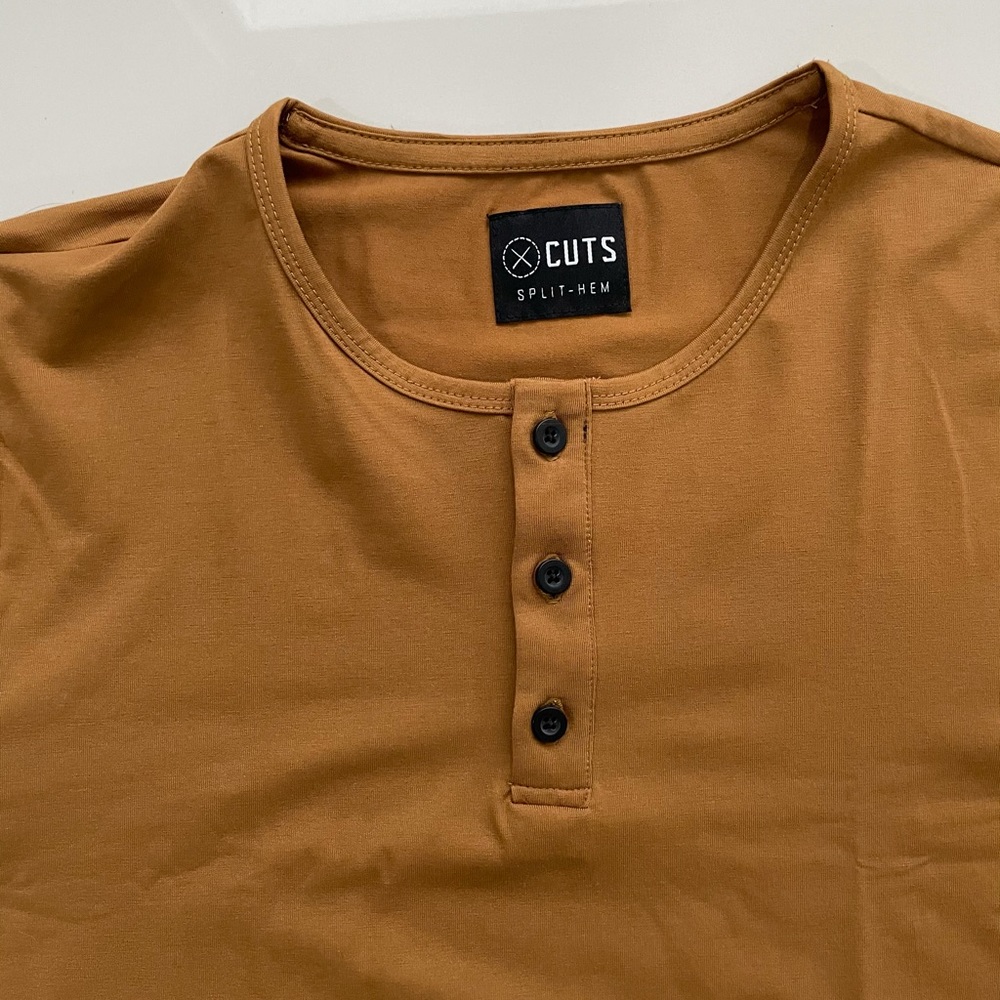 Cuts light brown henley tee shirt